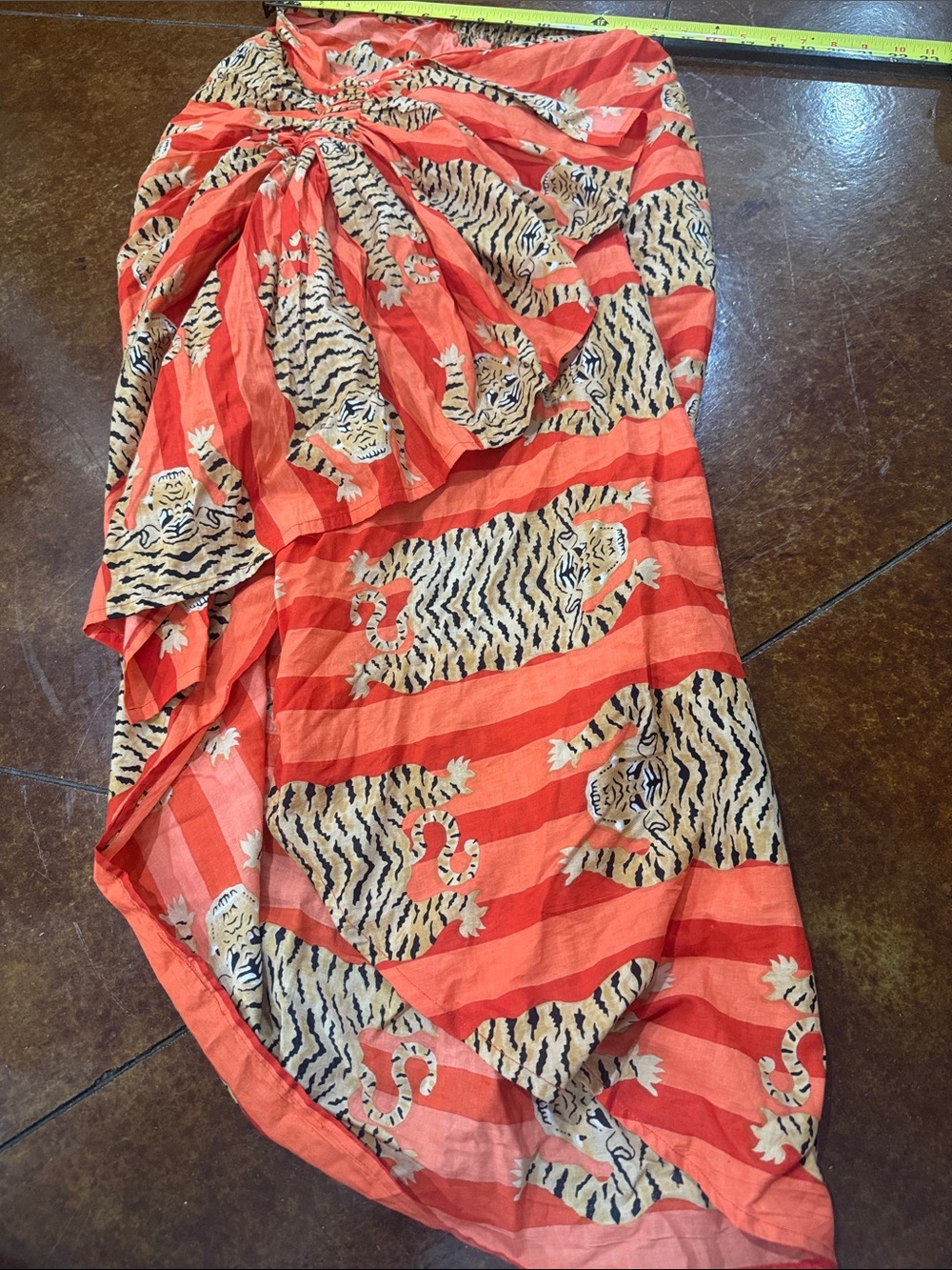 Asymmetrical Coral Tiger-Print Wrap Skirt